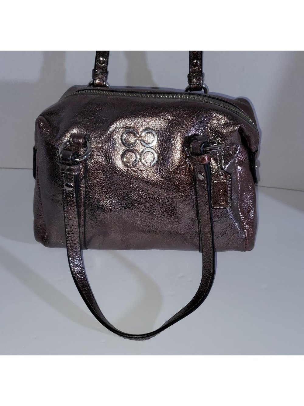 Metallic Bronze Leather Satchel Handbag